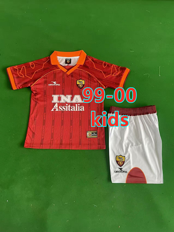 99-00 Roma Home Kids Retro Jersey+shorts Kit 16 -28