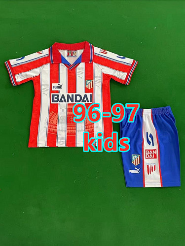 96-97 Atletico Madrid Home Kids Jersey+shorts Kit 16 -28