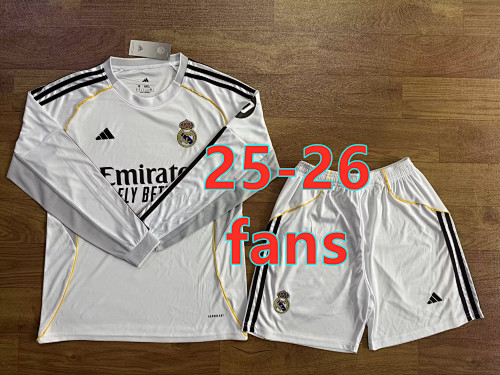 25-26 Real Madrid Home Fans Long Jersey+shorts Kit S-2XL