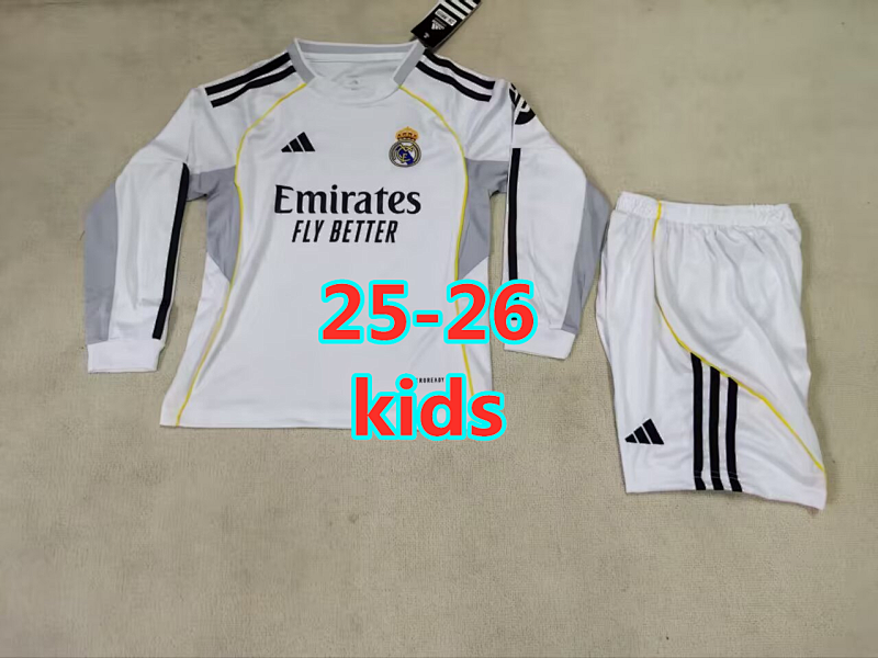 Fifa 25-26 Real Madrid Home Kids Long Sleeve Jersey Kit 16 -28