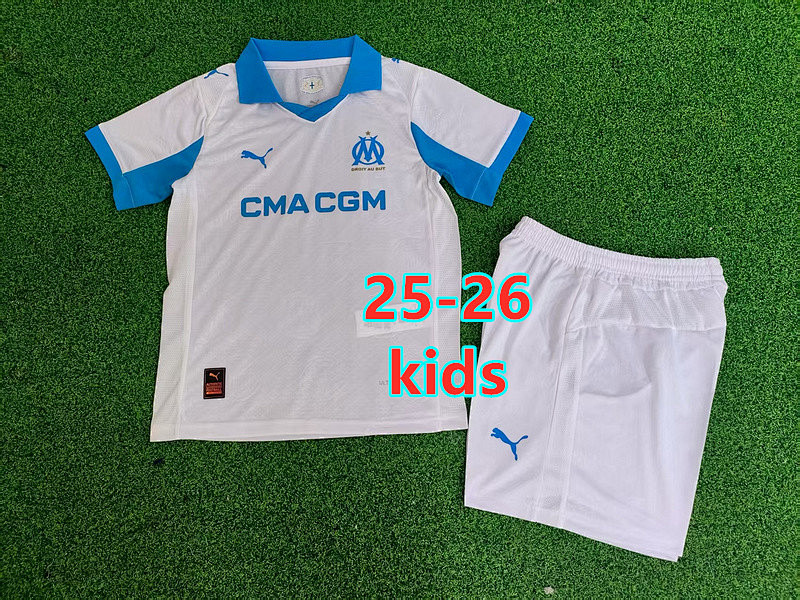 25-26 Marseille Home Kids Player Jersey+shorts Kit 16 -28