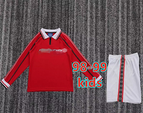 98-99 Manchester United Home Retro Kids Long+shorts Kit 16 -28