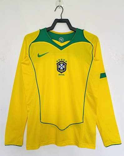 Brazil Home Retro Long Sleeve Jersey S-2XL