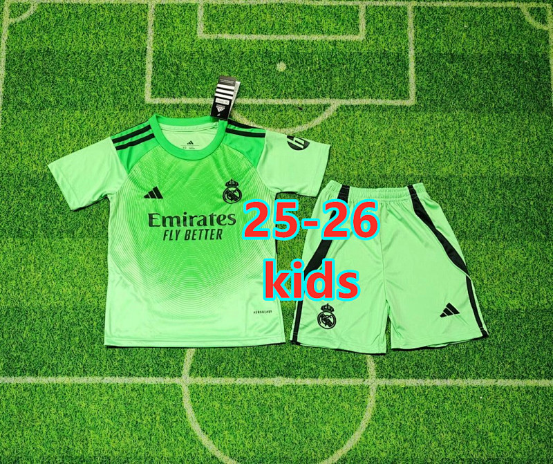25-26 Real Madrid Goalkeeper Kids Jersey+shorts Kit 16 -28