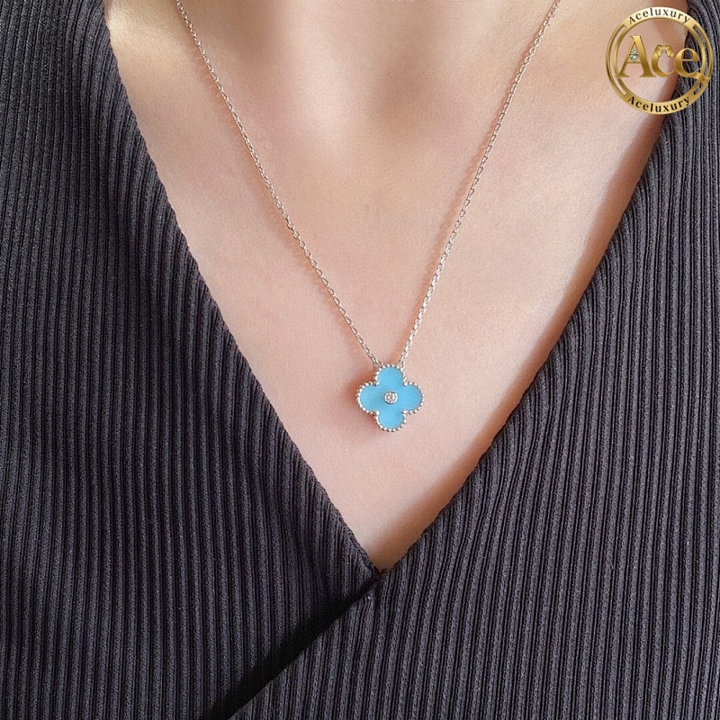 Blue Ceramic Four-leaf Clover Necklace