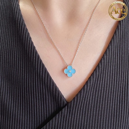 Blue Ceramic Four-leaf Clover Necklace