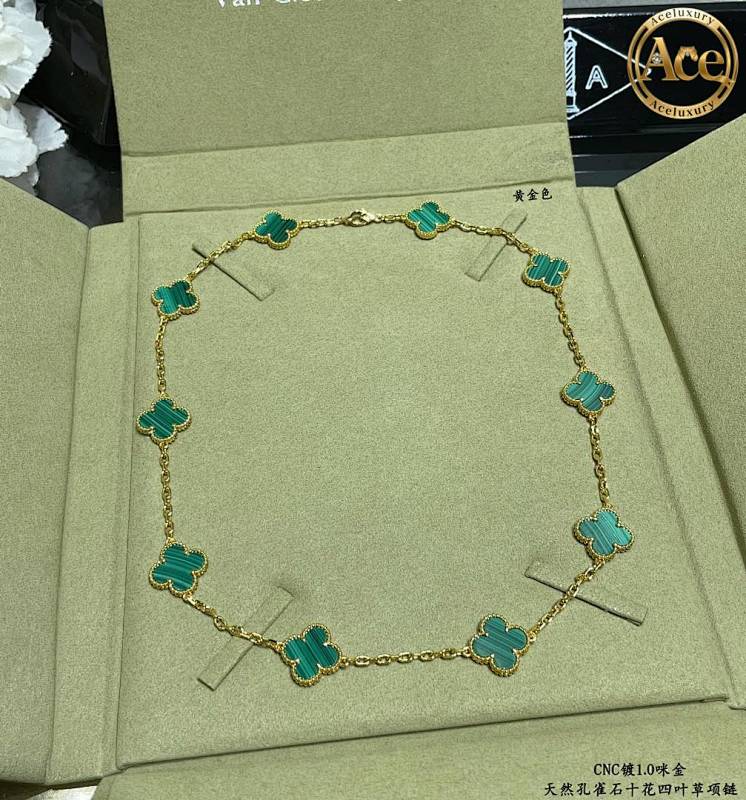 Premium Blue Agate Ten-Flower Four-Leaf Clover Necklace