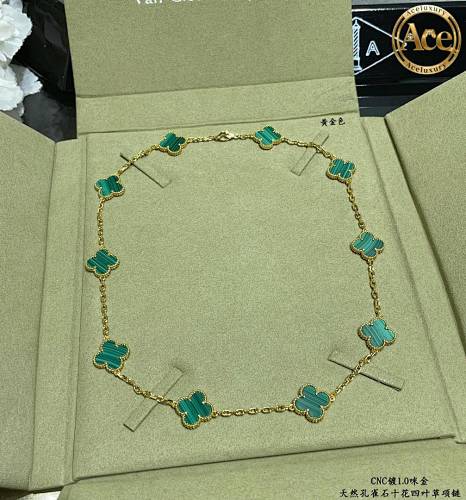 Premium Blue Agate Ten-Flower Four-Leaf Clover Necklace