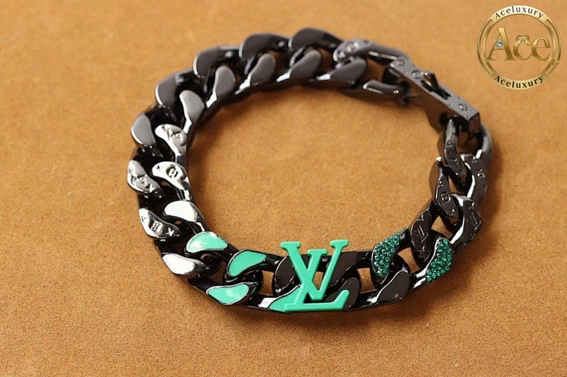 Macaron Black Green Letter Cuban Chain Bracelet