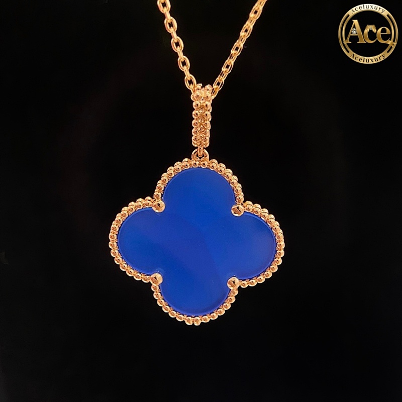 Classic Large Floral Blue Ceramic Four-Leaf Clover Necklace Cute Large Four-Leaf Clover Ne