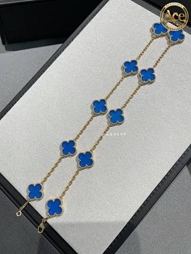 Blue Chalcedony 10mm Four-Leaf Clover Necklace