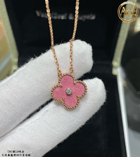Natural Rhodochrosite Four-Leaf Clover Necklace