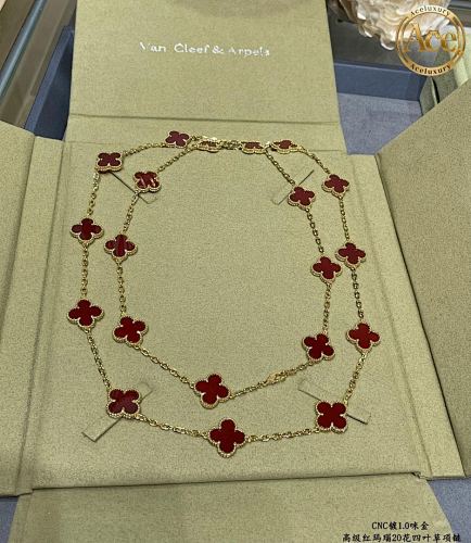 Premium Red Agate 20-Flower Four-Leaf Clover Necklace