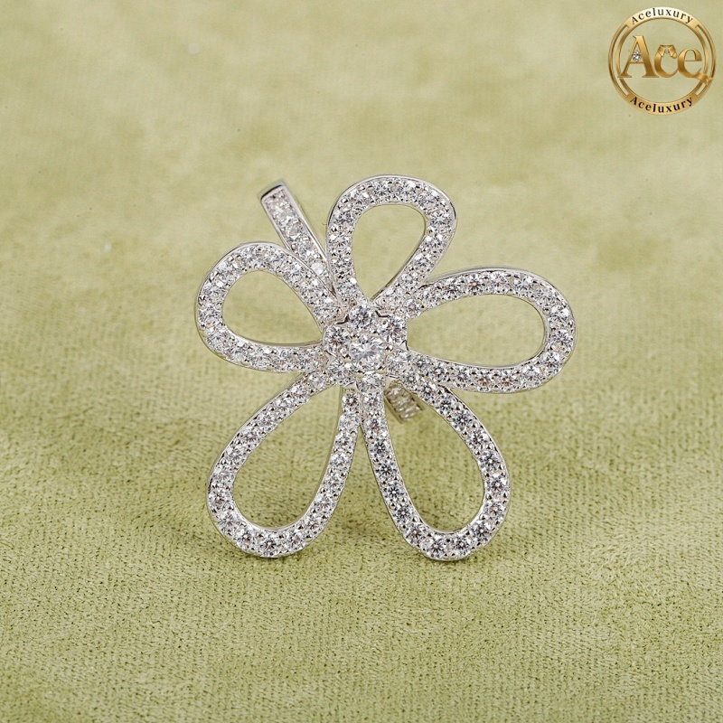 V Gold Plated Rhodium Large Flower Ring