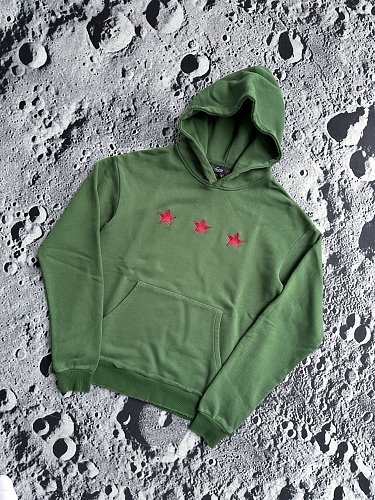 28.5 Red Star Embroidered Distressed Hoodie