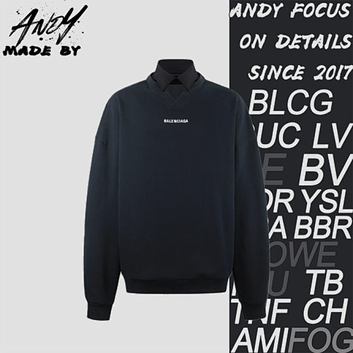 Balenciaga BLCG25SS Shirt Collar Embroidered Drop Shoulder Long Sleeve Sweatshirt