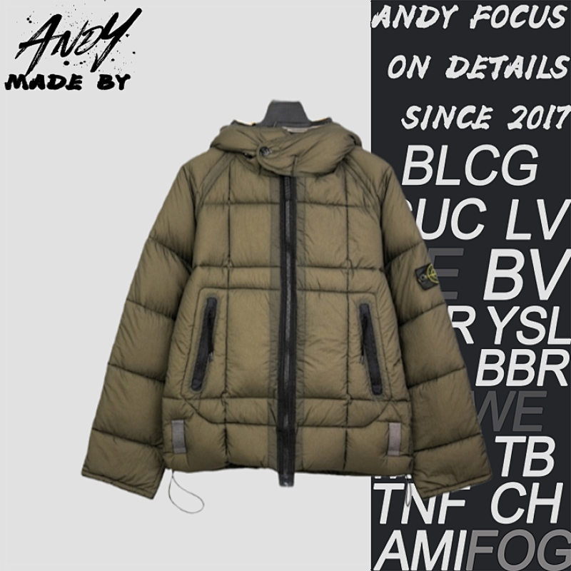 ST Black Zipper Mesh Island Logo Hooded Down Jacket