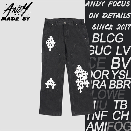 Leather-patched Cross Workwear Denim Pants