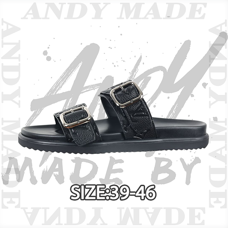 Louis Vuitton Two-strap Flip-flops Black Warrior Full Leather Embossed