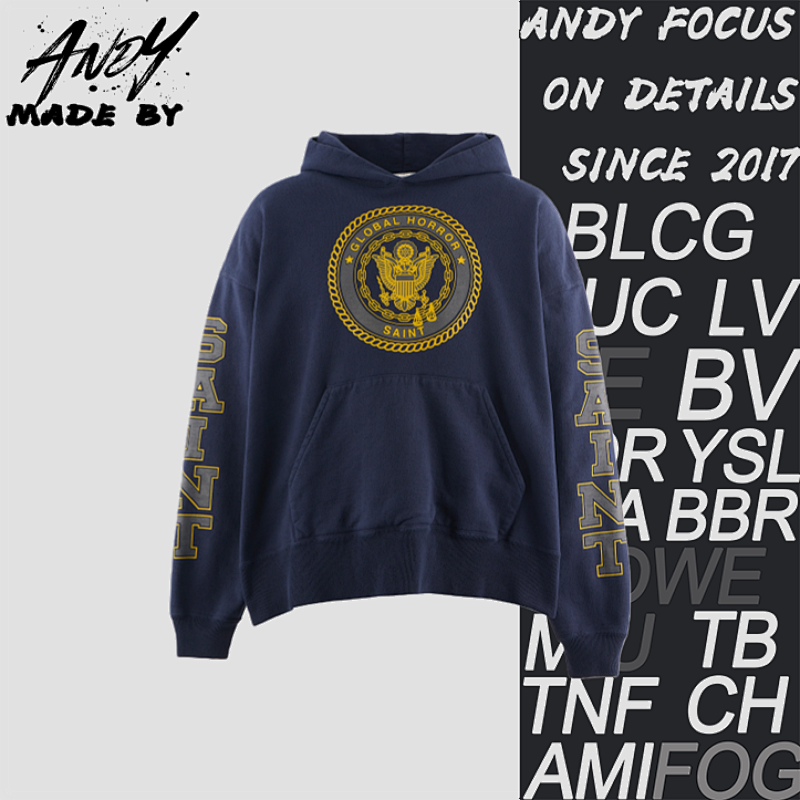 Reflective Angel Medal Print Hooded Sweatshirt