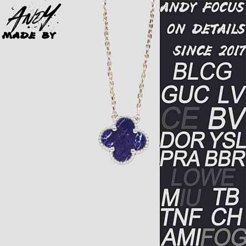 Cleef & Arpels Vca Pietersite Four-Leaf Clover Necklace Platinum