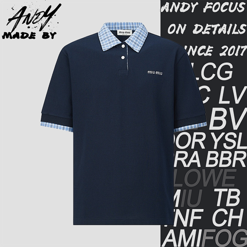 Miu Miu Plaid Shirt Collar Embroidered Polo Shirt