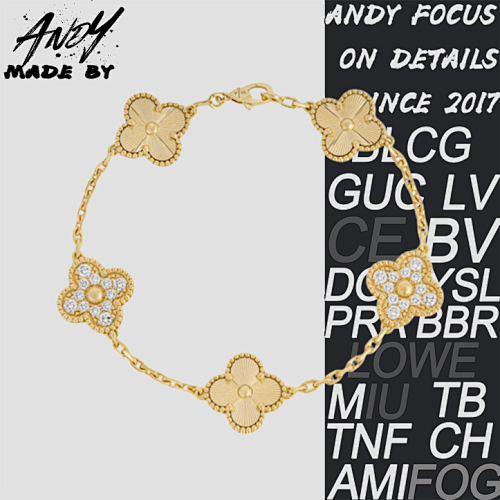 Van Laser Diamond Five Flower Bracelet In Gold