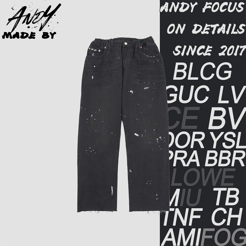 Ink-splatter Elastic Denim Pants