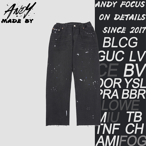 Ink-splatter Elastic Denim Pants