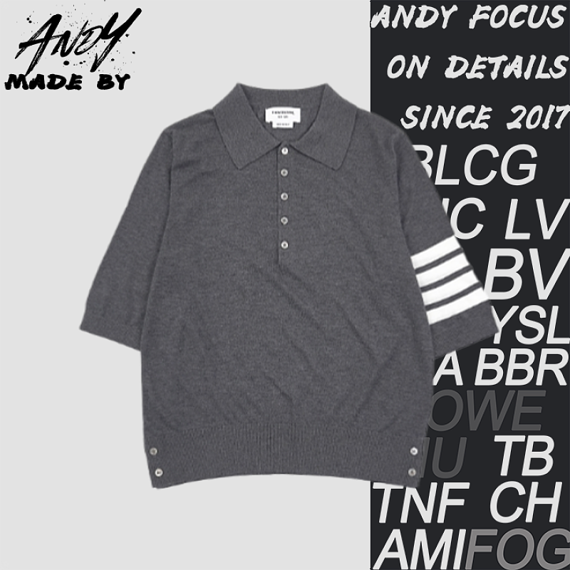 Four-stripe Five-button Short-sleeve Polo Shirt - Grey