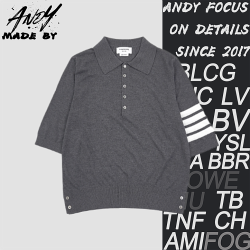 Four-stripe Five-button Short-sleeve Polo Shirt - Grey