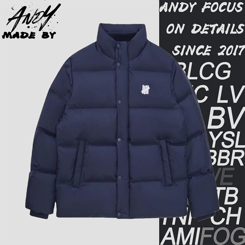 63 Five-stripe Embroidered Stand-up Collar Down Jacket - Navy Blue