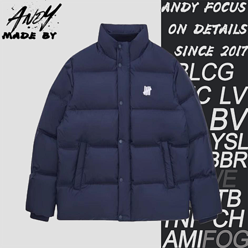 63 Five-stripe Embroidered Stand-up Collar Down Jacket - Navy Blue