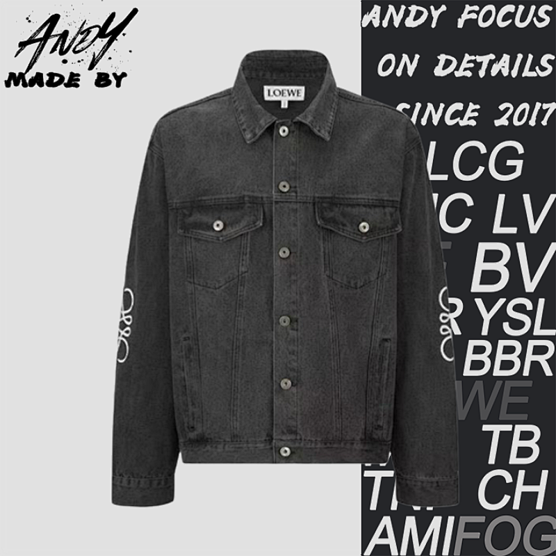 Loewe Laser Burnished Leather Logo Denim Jacket