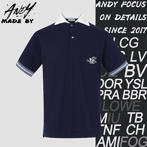 Lily Of The Valley Embroidered Cotton Plain Knit Polo Shirt