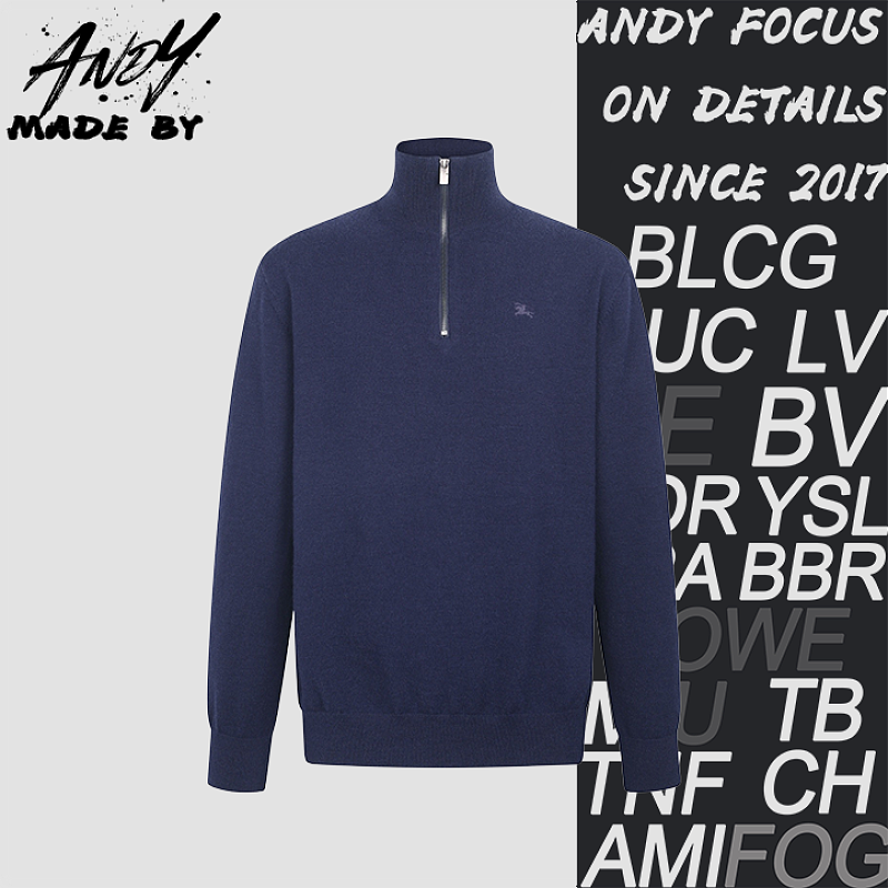 Burberry Embroidered Cashmere Blend Half-Zip Knit Sweater