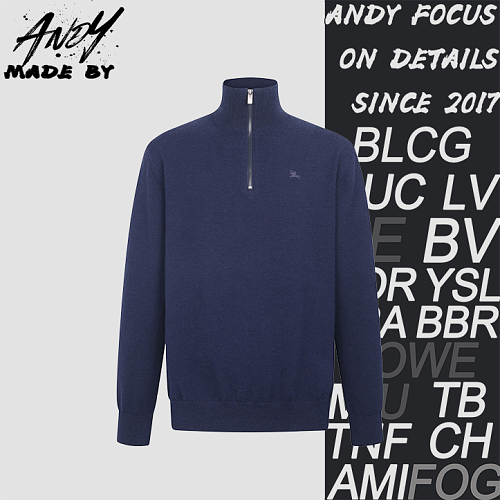 Burberry Embroidered Cashmere Blend Half-Zip Knit Sweater