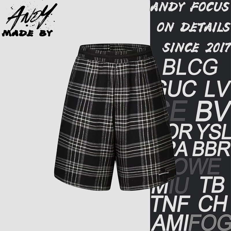 Off-White Plaid Cross Leather Patch Cropped Shorts