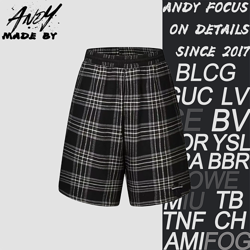Off-White Plaid Cross Leather Patch Cropped Shorts