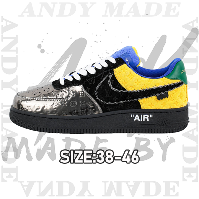 L V X Nike Air Force1Low Air Force Heavy Joint Brand Gold Gun Silver