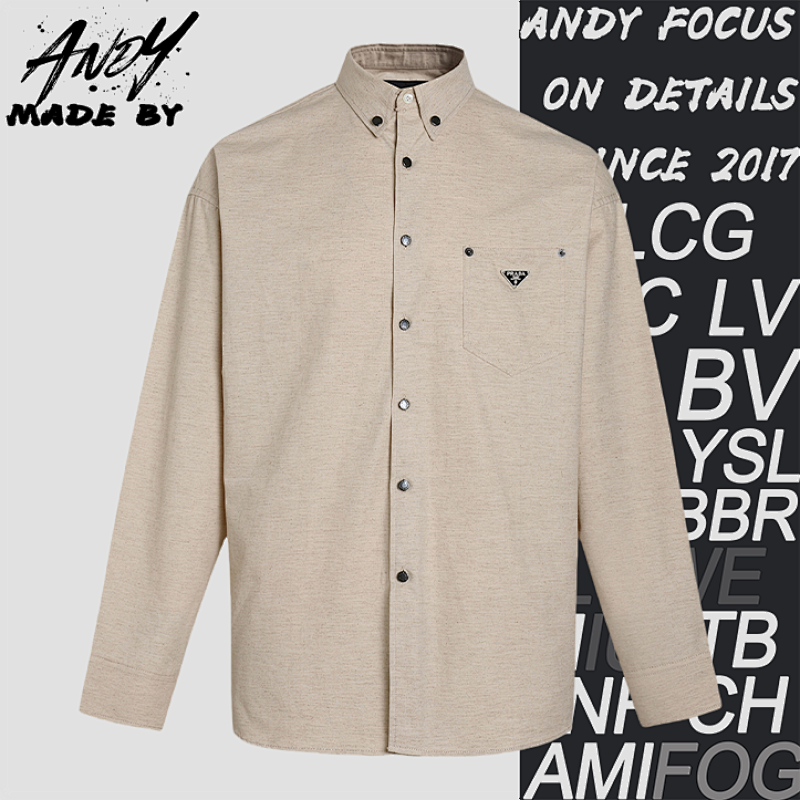 Prada Solid Color Single-Breasted Logo Long Sleeve Shirt