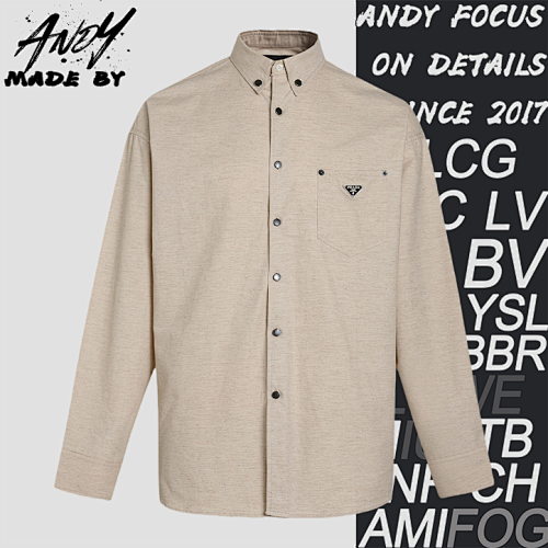 Prada Solid Color Single-Breasted Logo Long Sleeve Shirt