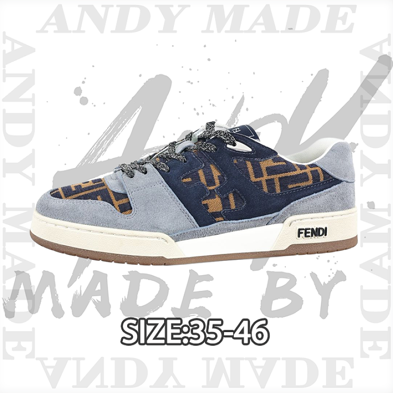 Fendi Fashion Sneakers Dark Blue-gray Suede Monogram
