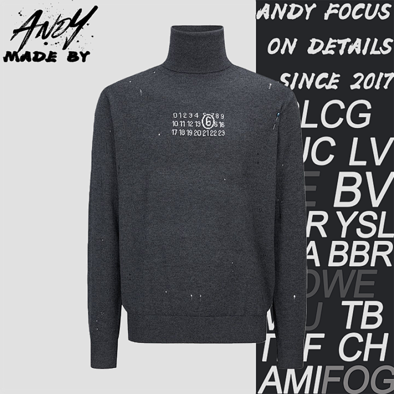 Distressed Knit Jacquard Turtleneck Pullover