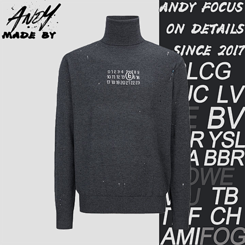 Distressed Knit Jacquard Turtleneck Pullover