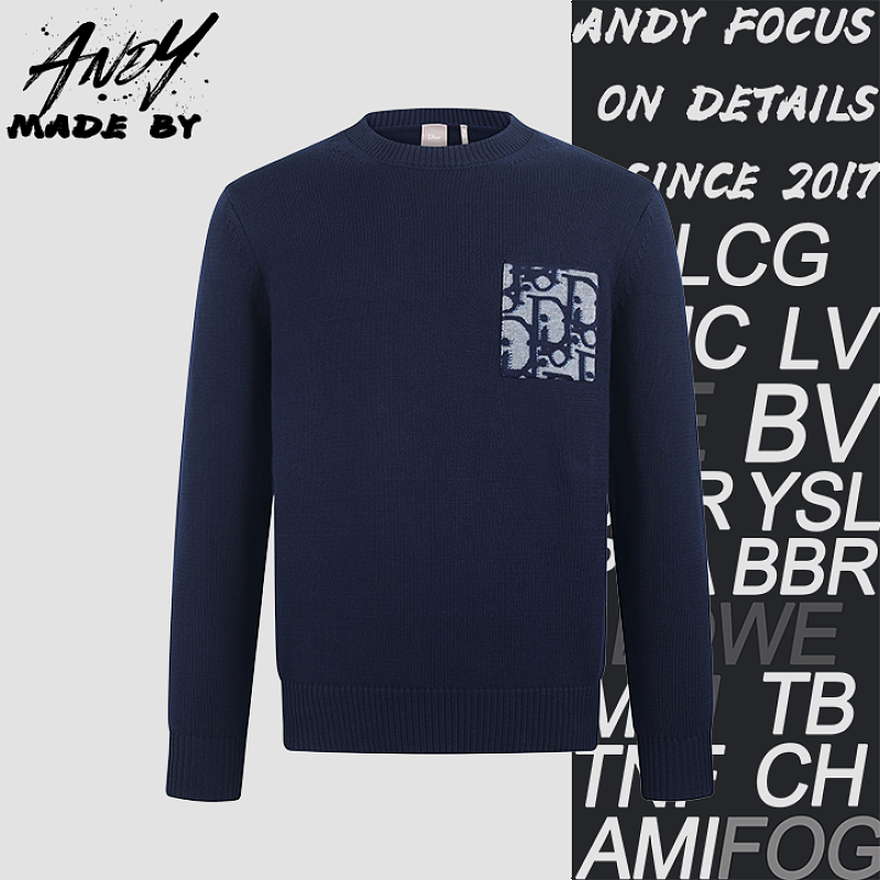 Dior Cotton Jacquard Oblique Knit Sweater With Front Patch Pocket