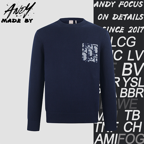 Dior Cotton Jacquard Oblique Knit Sweater With Front Patch Pocket