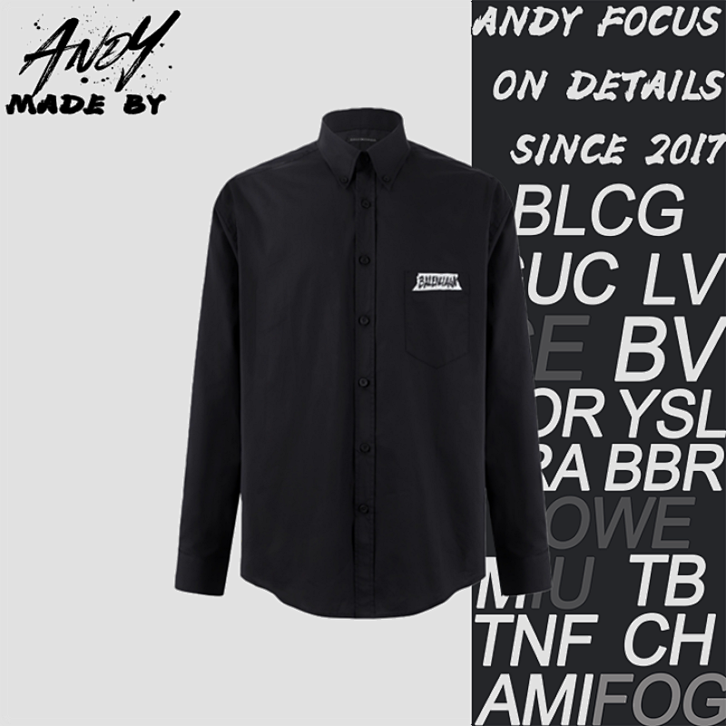 Solid Color Collared Long-Sleeve Shirt With Plastisol Print