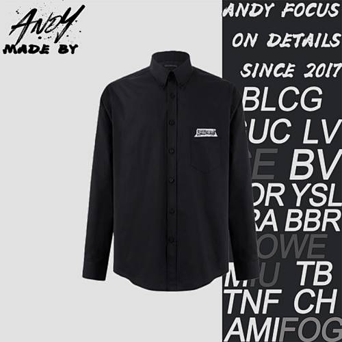 Solid Color Collared Long-Sleeve Shirt With Plastisol Print