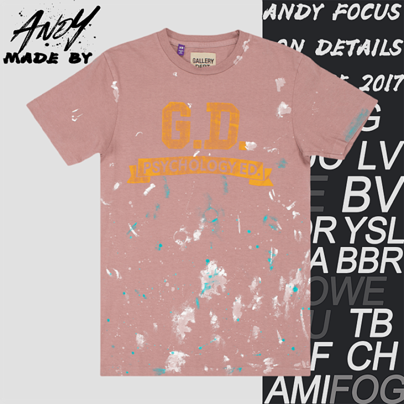 G D Scroll English Letter Printed Short Sleeves-Dirty Pink